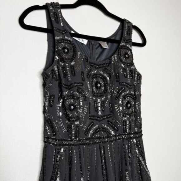 Shail K Beaded Gray Short Cocktail Fit & Flare Dress Size 6 - Picture 1 of 12